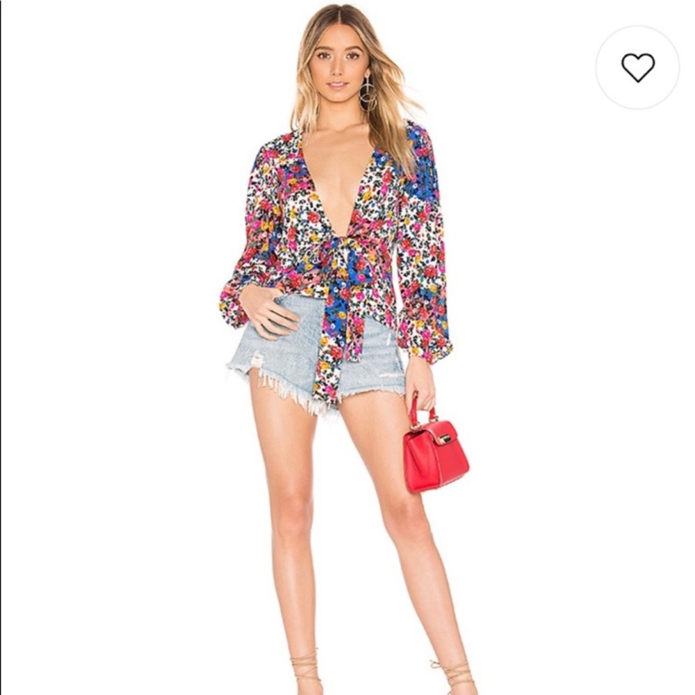 REVOLVE Majorelle Floral Tie Front Top Size Small